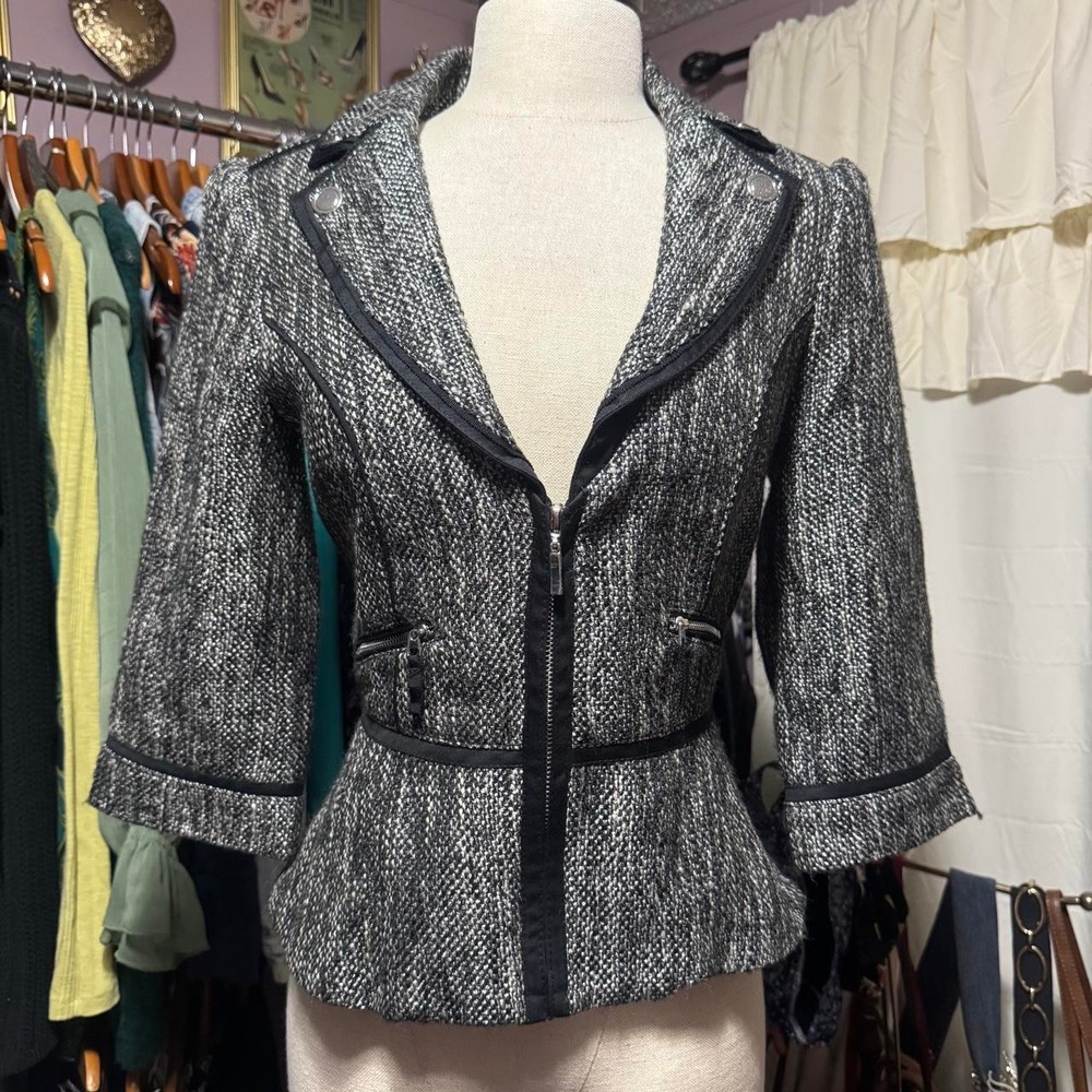 Vintage Black & White Tweed Fitted Blazer